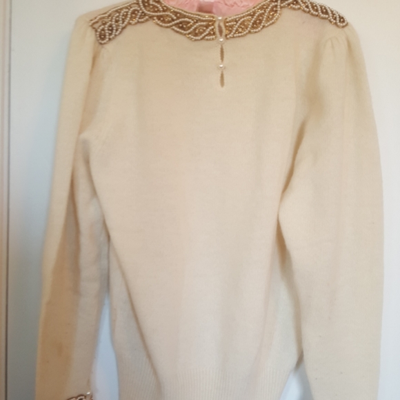 Dazzling off white wool beaded vintage sweater for Christmas & the holidays - Picture 2 of 4
